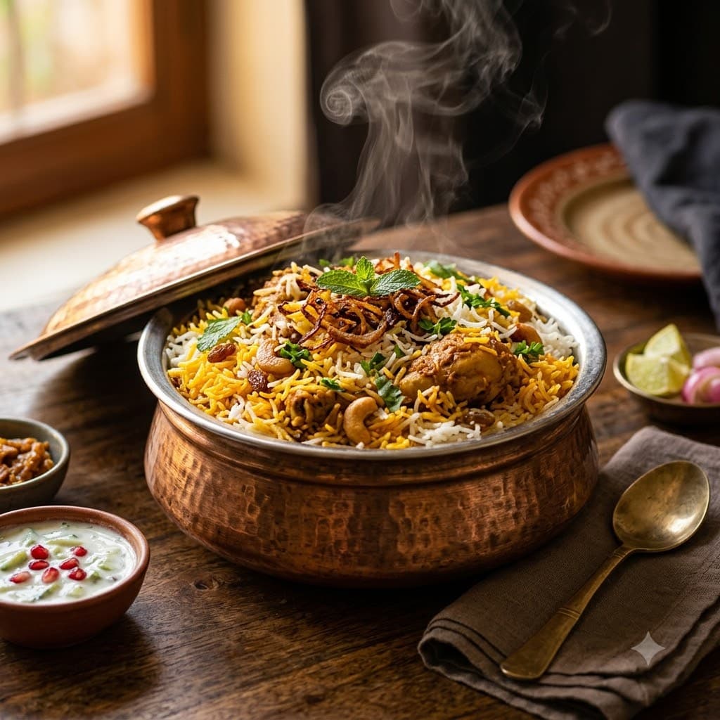 Biryani in a copper handi